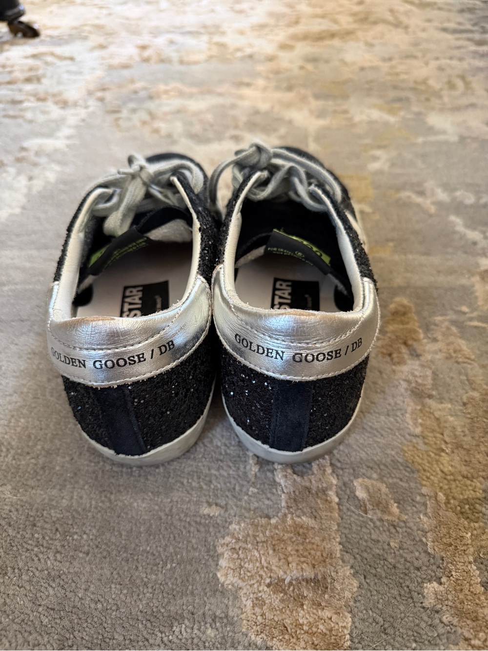 Golden Goose Black Suede Sneakers with Silver Star and Gray Laces - Picture 4 of 8